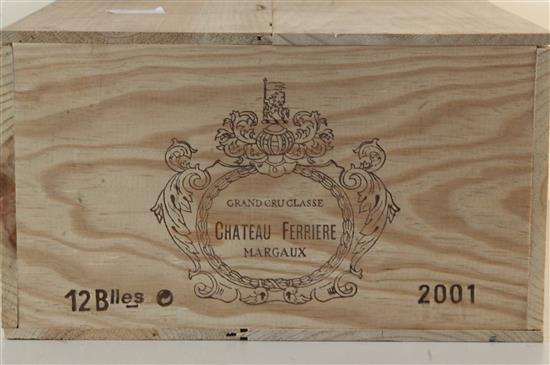 A case of twelve bottles of Chateau Ferriere, Margaux, 2001